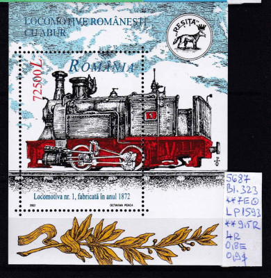 2002 Locomotive Romanesti cu abur Bl.323 LP1593 MNH Pret 1,7+1 Lei foto