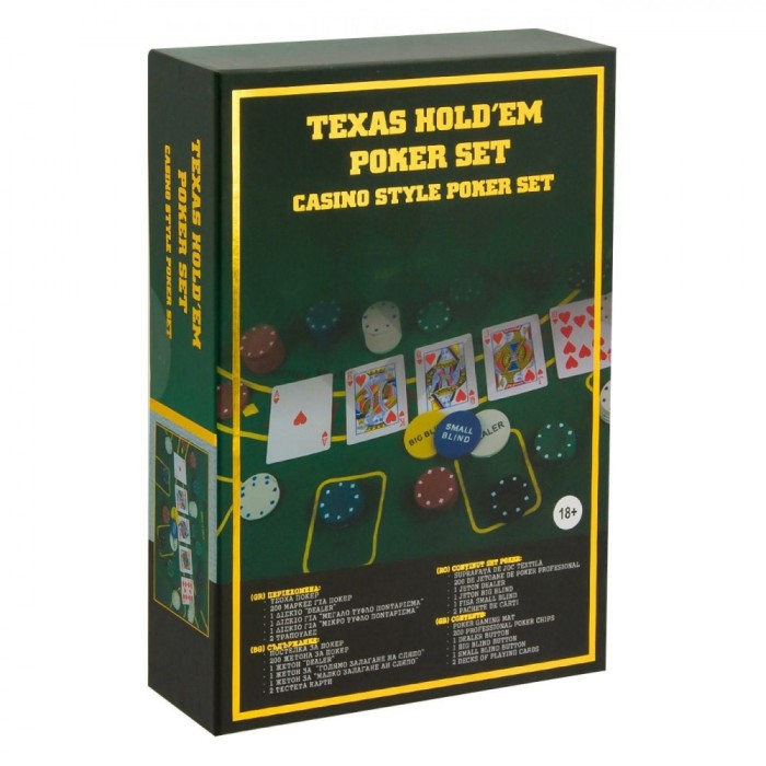 Set Poker, Texas Hold&#039;em Poker Set, 200 Jetoane, Suprafață Joc P&acirc;slă, Multicolor