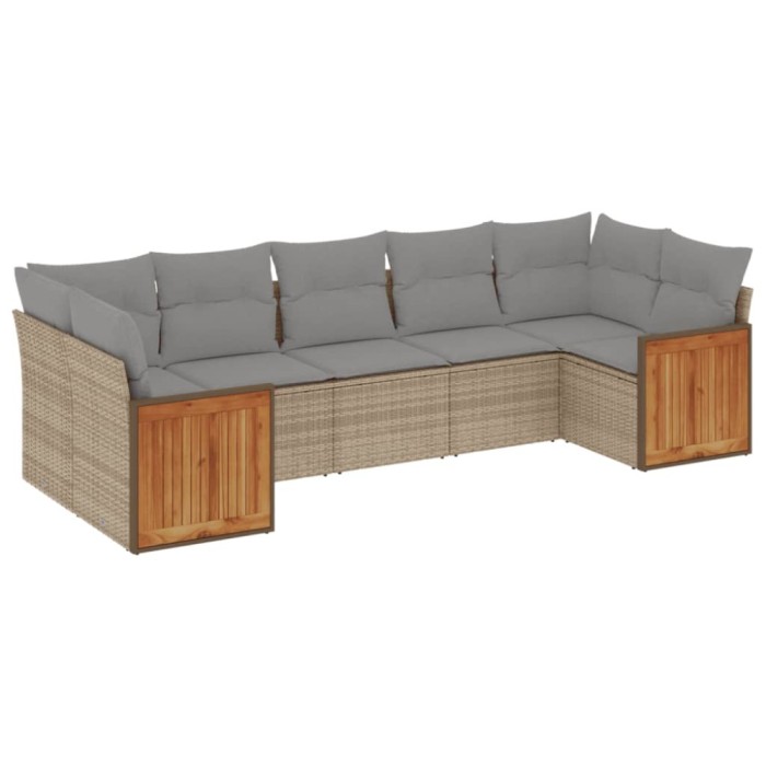 Set canapele de gradina, 7 piese, cu perne, bej, poliratan