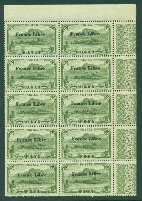 Reunion 1943 Usuals x 10, block, MNH AG.069