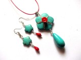 Set colier si cercei cu coral si turcoaz 46690