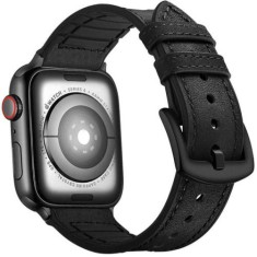 Curea iUni compatibila cu Apple Watch Ultra/SE/8/7/6/5/4/3/2/1, 38mm, Leather Strap, Black