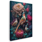 Tablou fantezie pasari colibri cu flori 1683 Tablou canvas pe panza CU RAMA 60x90 cm