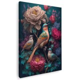 Tablou fantezie pasari colibri cu flori 1683 Tablou canvas pe panza CU RAMA 70x100 cm