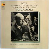 Bach. Pablo Casals, Paul Baumgartner &lrm;&ndash; Sonaten F&uuml;r Violoncello Und Klavier Nr. 1-3 BWV 1027-1029 NM / VG+ vinil, LP, disc clasicsa CBS 1976 Germania