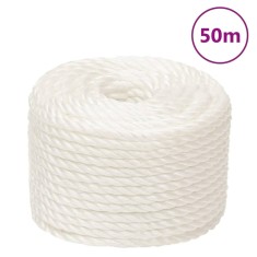 vidaXL Fr&acirc;nghie de lucru, Alb, 12 mm, 50 m, polipropilenă
