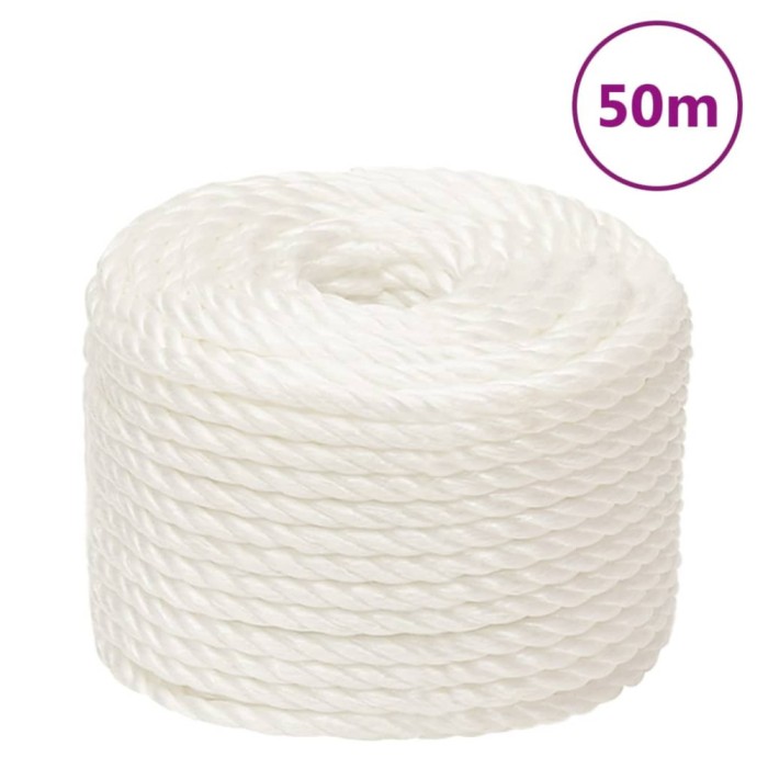 vidaXL Fr&acirc;nghie de lucru, Alb, 10 mm, 50 m, polipropilenă