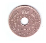 Moneda Nigeria 1 penny 1959, stare foarte buna, curata, Africa, Bronz