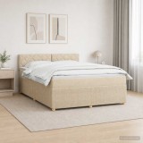 Cumpara ieftin Pat boxspring cu saltea cu benzi LED Crem 160 x 200 cm Tesatura