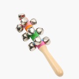 Cumpara ieftin Zornaitoare muzicala din lemn cu 10 zurgalai metalici, multicolor, instrument ritmic pentru copii, 19.5 cm