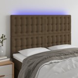 vidaXL Tăblie de pat cu LED, maro &icirc;nchis, 144x5x118/128 cm, textil