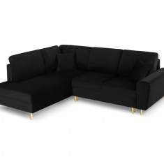 Coltar extensibil stanga 5 locuri, Moghan, Micadoni Home, GL, 243x194x88 cm, catifea, negru