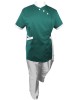 Costum Medical Pe Stil, Turcoaz inchis cu Elastan cu Garnitură Alba si pantaloni Albi, Model Andreea - S, L