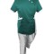 Costum Medical Pe Stil, Turcoaz inchis cu Elastan cu Garnitură Alba si pantaloni Albi, Model Andreea - S, L