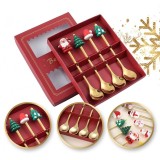 Set tacamuri pentru Craciun, 4 linguri aurii, figurine cu tematica magica de Craciun, JollyMag, LYZ3