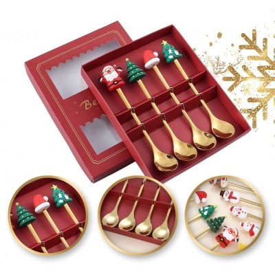 Set tacamuri pentru Craciun, 4 linguri aurii, figurine cu tematica magica de Craciun, JollyMag, LYZ3 foto