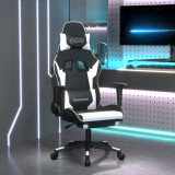 Cumpara ieftin Scaun de gaming masaj/suport picioare alb/negru piele eco