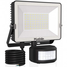 Proiector LED cu senzor de miscare MustWin, 50 W, 5000 lm, 70 x LED, telecomanda IR, senzor PIR foto