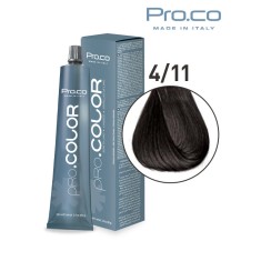 Vopsea de par profesionala PRO.COLOR 100 ml - Pro.Co - 4/11 CASTANIU NATURAL CENUSIU INTENS