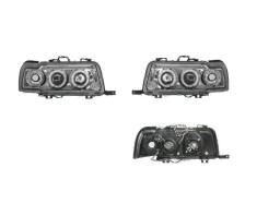 Far Audi 80 (B4), 09.1991-12.1996, model tuning, montare fata, stanga+dreapta, cu lumina parcare fibra optica; H1+H1; manual/electric; transparent, a