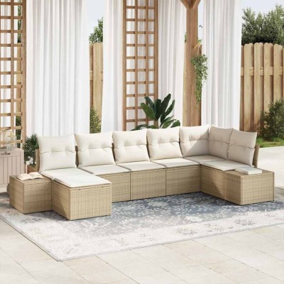 vidaXL Set de canapele pentru grădină cu pernă 7 pcs Bej Rattan poli 3347151 foto