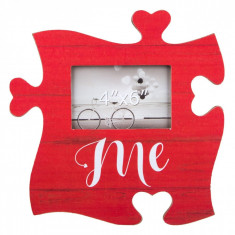 Tablita decorativa cu rama foto, model piesa puzzle, 30&amp;amp;#215;30 cm, rosu foto