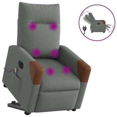vidaXL Fotoliu electric masaj rabatabil cu ridicare, gri &amp;icirc;nchis textil foto