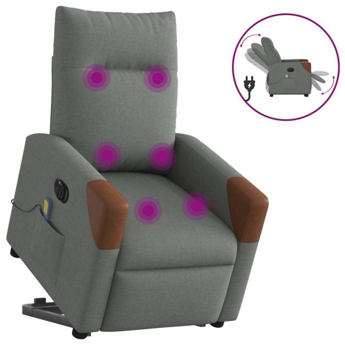 vidaXL Fotoliu electric masaj rabatabil cu ridicare, gri &icirc;nchis textil