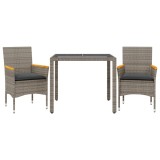 Cumpara ieftin Set mobilier de gradina cu perne 3 piese gri poliratan &amp; sticla