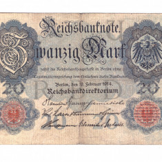 Bancnota Germania 20 mark/marci 19 februarie 1914, stare buna