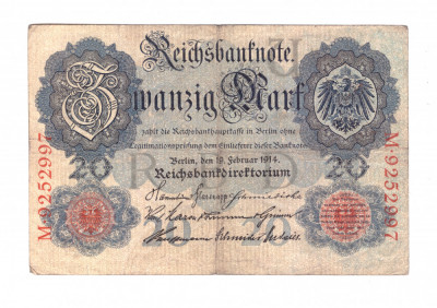 Bancnota Germania 20 mark/marci 19 februarie 1914, stare buna foto