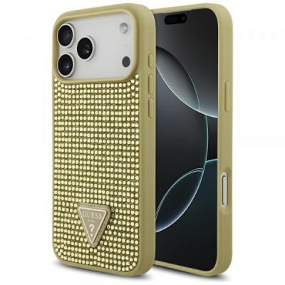 Husa pentru Apple iPhone 17 Pro Max, Guess, Rhinestone Triangle Logo, Aurie foto