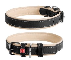 Zgarda din piele WAU DOG Soft 57-71 cm, 35 mm negru-bej foto