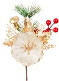 Crenguta decorativa de Craciun cu floare alba si accente aurii, 18 cm