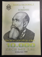 BNR - Pliant - Bancnota de 10.000 lei Emisiunea 1999 foto