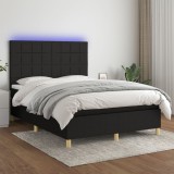 Pat cu arcuri, saltea si LED, negru, 140x190 cm, textil GartenMobel Dekor, vidaXL