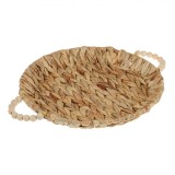 Platou Decorativ Rotund, 33x4cm, Jacint de Apă, M&acirc;nere Lemn Natural
