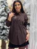 Camasa dama maro din bumbac cu broderie si perlute