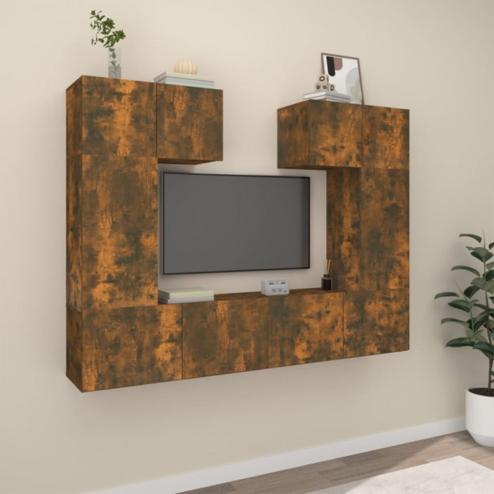 vidaXL Set dulapuri TV, 6 piese, stejar fumuriu, lemn prelucrat