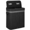 Cos de rufe din bambus cu capac, 2 compartimente, sac detasabil, volum 100L, 54x35x60cm, negru