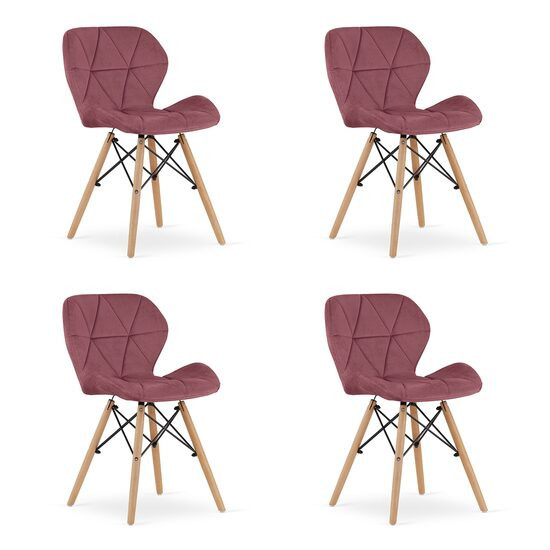 Set 4 scaune stil scandinav, Artool, Lago, catifea, lemn, roz inchis, 47x52x74 cm GartenVIP DiyLine
