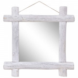 Oglindă cu ramă din bușteni, alb, 70x70 cm, lemn masiv reciclat, vidaXL