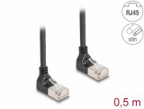 Cablu de retea RJ45 Cat.6A S/FTP Slim unghi 90 grade sus/sus 0.5m Negru, Delock 80280