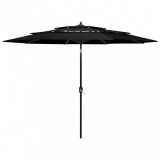 Umbrelă de soare 3 niveluri, st&acirc;lp de aluminiu, negru, 3 m, vidaXL