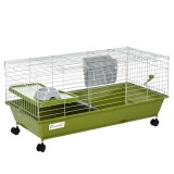 PawHut Cușcă pentru Animale Mici cu Roți Sticlă Bol Distribuitor de F&acirc;n pentru Iepuri și Porcușori de Guineea 89x44x43 cm Verde | Aosom Romania