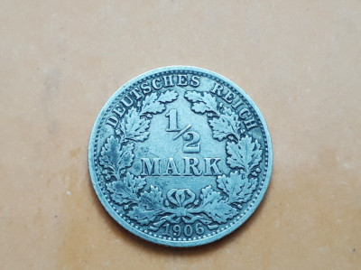 #43 1/2 Mark 1906 A Germania argint / 1/2 marca foto
