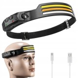 Cumpara ieftin Lanterna frontala cu acumulator intern, 3 benzi LED COB, senzor de miscare, 5 moduri de iluminare, 800 lm, 1200 mAh, reincarcabila USB Type-C, IPX4