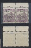 Emisiunea Cluj 1919 timbru Seceratori 15 BANI eroare BAN I &icirc;n pereche cu timbru normal MNH expertizată, Istorie, Nestampilat