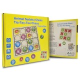 Joc Montessori din Lemn pentru Memorie si Inteligenta, 2 in 1, Sudoku si X si O, Multicolor