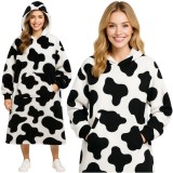 Hanorac patura XXL cu gluga, alb-negru, model animal print, Ruhhy
